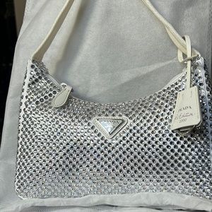 Prada Re-Edition 200 white crystal silk bag